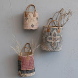 Jute & Cotton Kilim Baskets with Leather Handles - 3 Sizes