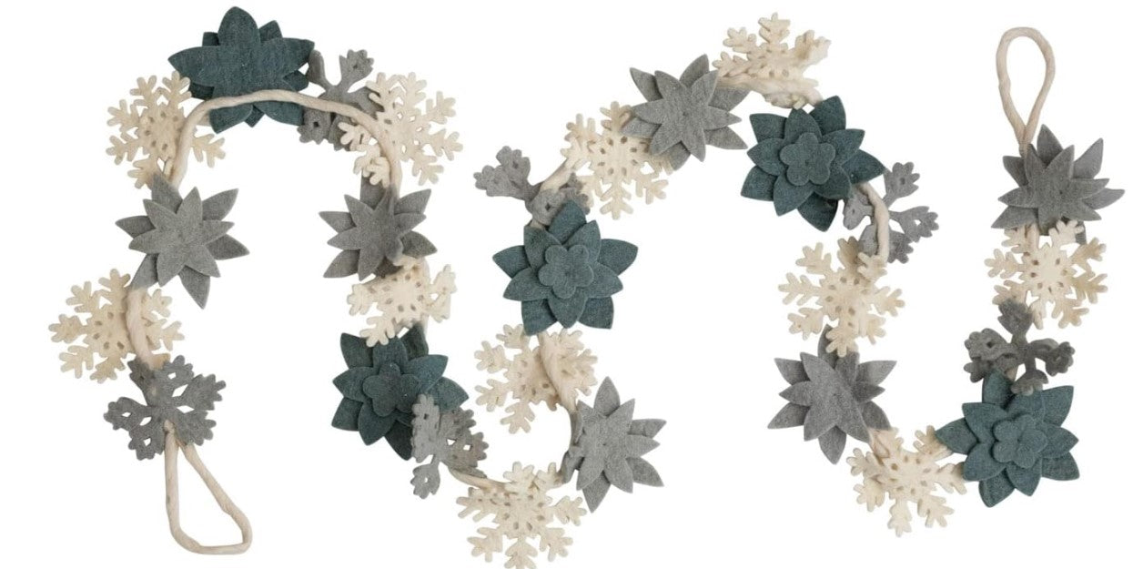 Wool Felt Garland with Snowflakes and Flowers, Light Blue and Cream –  ShopTansy