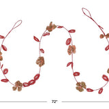 72"L Pink Glass Bead Wired Leaves & Flowers Garland