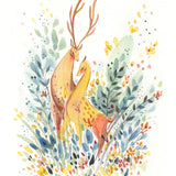 Alina Chau Watercolor - Beautiful Deers in Meadow Art "8x11"