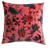 20" Square Cotton Velvet Printed Pillow with Chambray Back