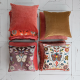 Velvet Pillow with Embroidered Botanical Pattern - 3 Styles