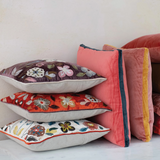 Velvet Pillow with Embroidered Botanical Pattern - 3 Styles