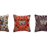 Velvet Pillow with Embroidered Botanical Pattern - 3 Styles