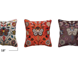 Velvet Pillow with Embroidered Botanical Pattern - 3 Styles