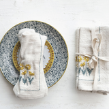 Cotton Napkins with Hand-Embroidery, Flowers & French Knots - Set of 4