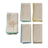Cotton Napkins with Blanket Stitch Colored Edge - Set of 4