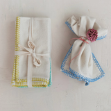 Cotton Napkins with Blanket Stitch Colored Edge - Set of 4
