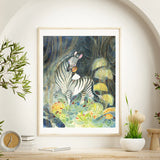 Alina Chau Watercolor - Girl and Zebra Friend Whimsical Art "11x16"