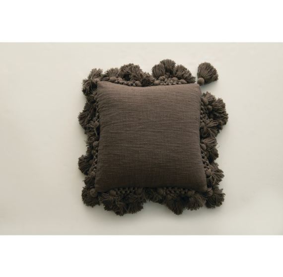 18" Square Cotton Slub Pillow with Crochet & Tassels - 2 Colors
