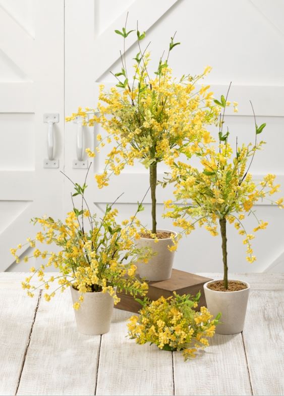 Faux Potted Yellow Wispy Bouquet
