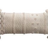 Woven Cotton Lumbar Pillow with Pom Poms