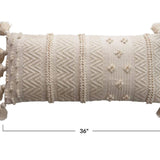 Woven Cotton Lumbar Pillow with Pom Poms