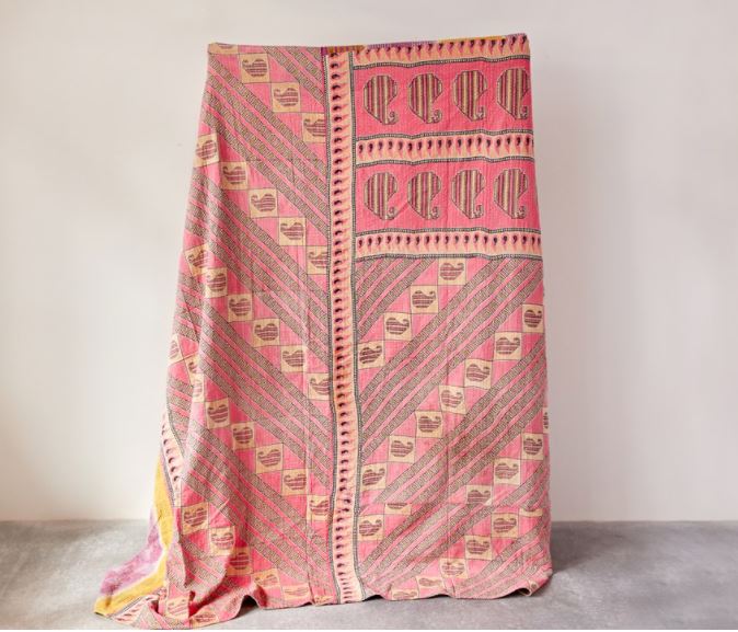 Cotton Vintage Kantha Quilt Coverlet