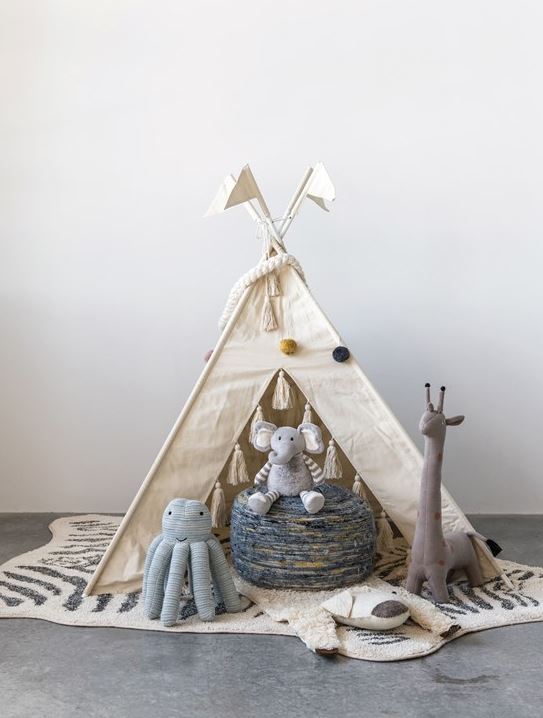 Canvas & Metal Tepee with Tassels, Natural