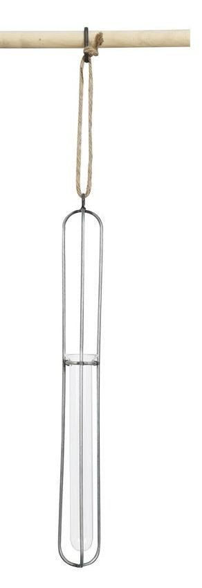 Metal & Glass Hanging Test Tube Vase with Jute Hanger - 2 Sizes