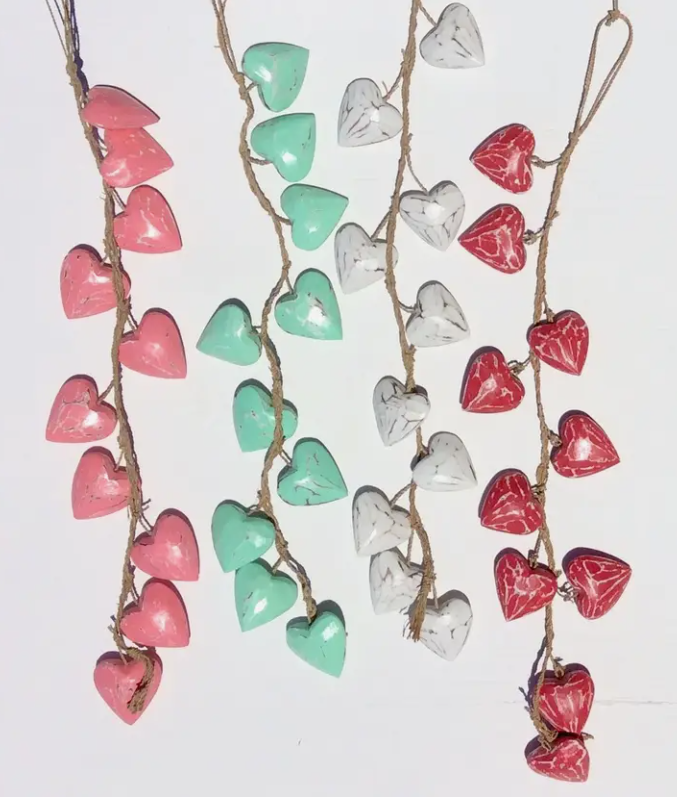 Painted Wood Heart Garland - 4 Colors