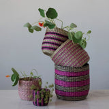 Hand-Woven Seagrass Striped Baskets Pink & Purple - 5 Sizes