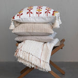 Hand-Woven Cotton & Wool Pillow with Embroidery