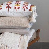 Hand-Woven Cotton & Wool Pillow with Embroidery