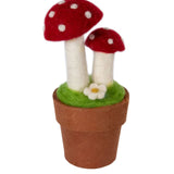 Red Felt Twin Fairy Mushroom Potted Plant