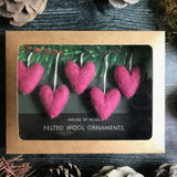 Set of 5 Felted Wool Mini Heart Ornament - 5 Colors