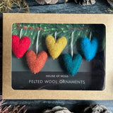 Set of 5 Felted Wool Mini Heart Ornament - 5 Colors