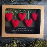 Set of 5 Felted Wool Mini Heart Ornament - 5 Colors