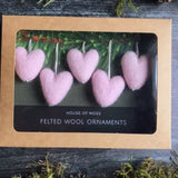 Set of 5 Felted Wool Mini Heart Ornament - 5 Colors