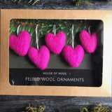 Set of 5 Felted Wool Mini Heart Ornament - 5 Colors