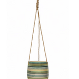 Hanging Stoneware Striped Planter with Jute Rope Hanger