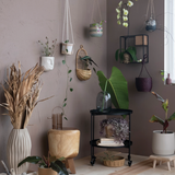 Hanging Stoneware Striped Planter with Jute Rope Hanger