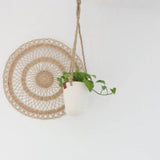 Boho Cotton Rope Hanging Planter Basket with Leather Accent - 2 Sizes