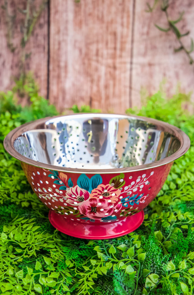 Stainless Hand Painted Floral Colander