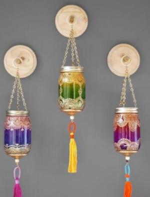 Handpainted Hanging Mason Jars - 3 Colors