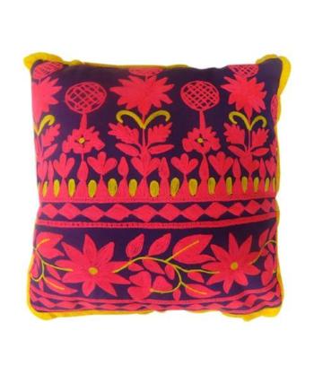 Handmade Rabari Square Pillow - Yellow/Purple/Pink