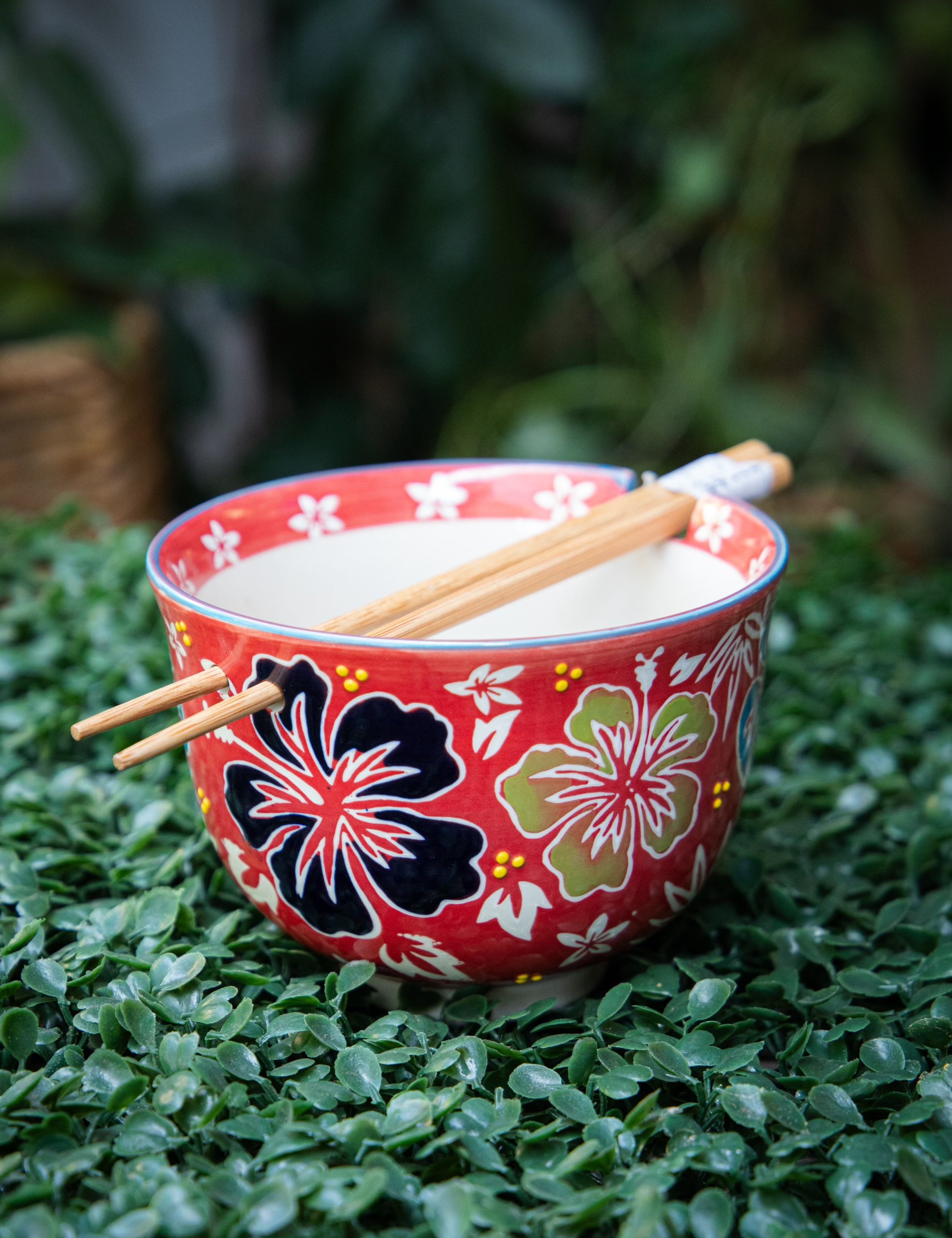 Japanese Design Rice Bowl (5") with Chopsticks (8") - 2 Styles