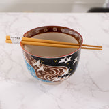 Japanese Crane Design 18oz 5.25"D Bowl With Chopsticks Set