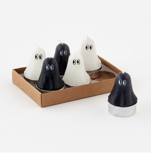 Set of 6 Black and White Ghost Tealights