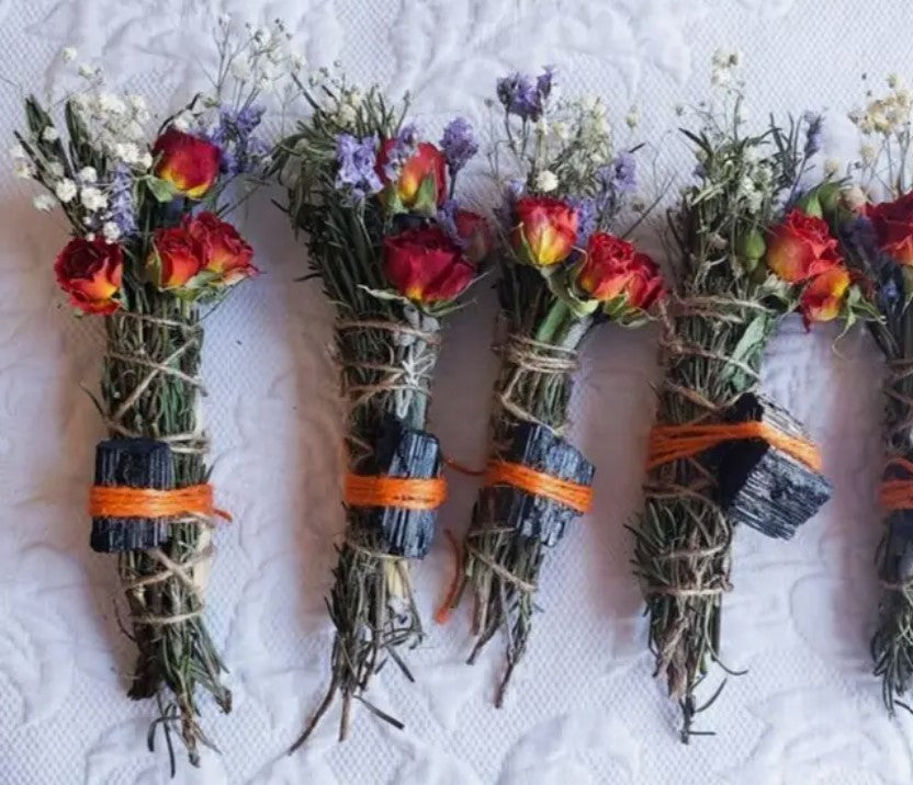 Smudge Stick with Black Tourmaline, Palo Santo, Sage, Rosemary & Wildflower