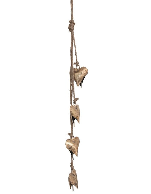 Antique Brass Finish Metal Hearts on Jute Rope