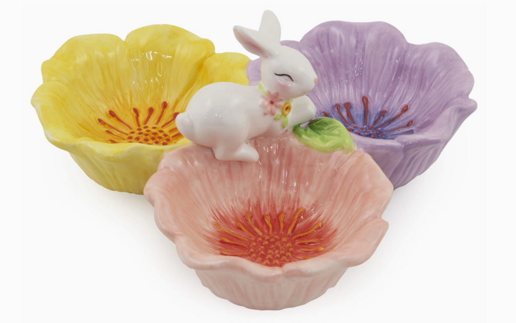 Floral Bunny Tri Part Easter Ceramic Bowl