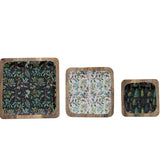 Enameled Mango Wood Trays with Evergreen Botanicals - 3 Styles/Sizes