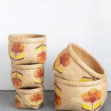 Hand-Woven Seagrass Baskets with Floral Design - 5 Sizes