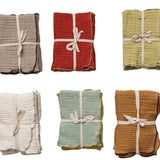 Set of 4 Woven Cotton Double Cloth Napkins w/ Contrasting Stitched Edge - 6 Colors