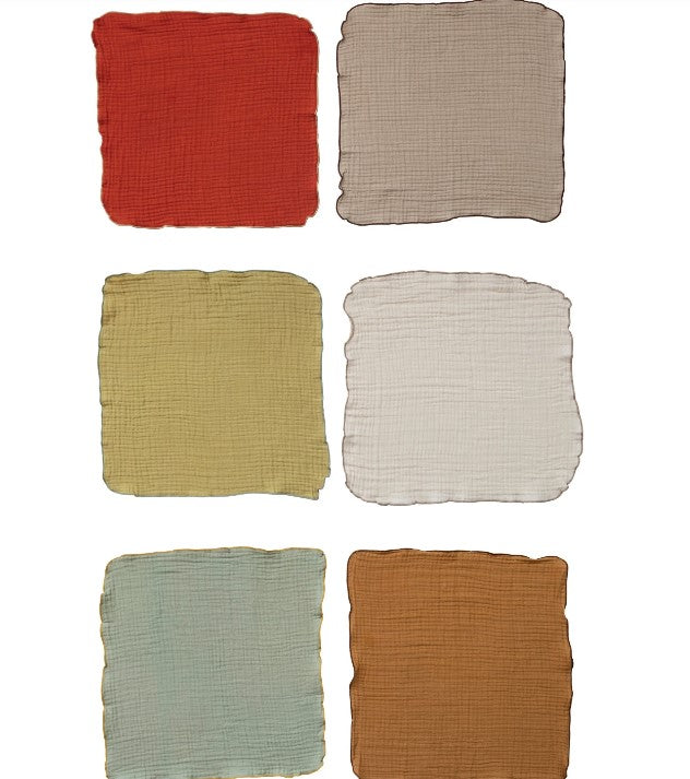 Set of 4 Woven Cotton Double Cloth Napkins w/ Contrasting Stitched Edge - 6 Colors