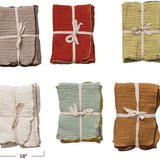 Set of 4 Woven Cotton Double Cloth Napkins w/ Contrasting Stitched Edge - 6 Colors