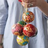 3" Round Hand-Painted Paper Mache Ball Ornament with Florals - 6 Styles