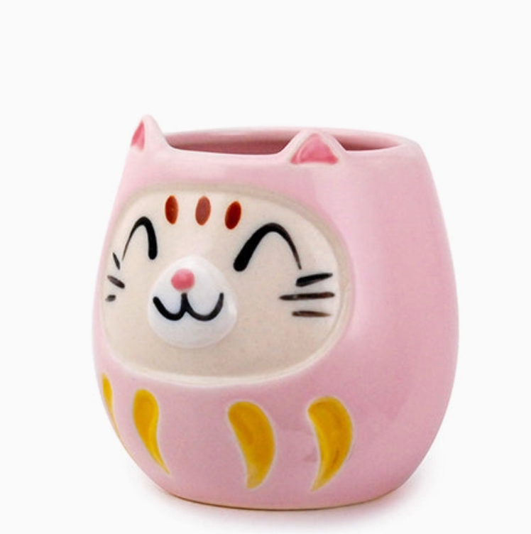 Japanese Daruma Cat Yunomi Style Tea Mug - 4 Colors