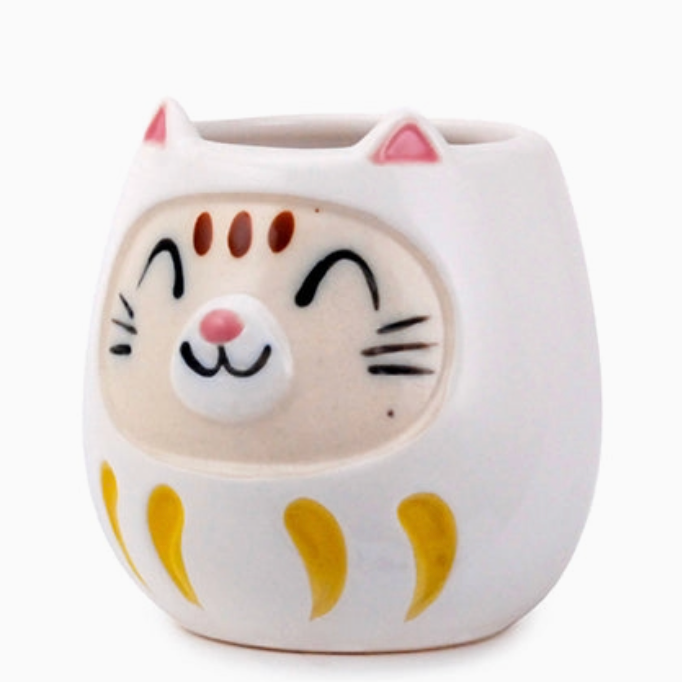 Japanese Daruma Cat Yunomi Style Tea Mug - 4 Colors